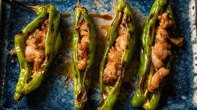Grilled Wagyu Shishito Peppers.