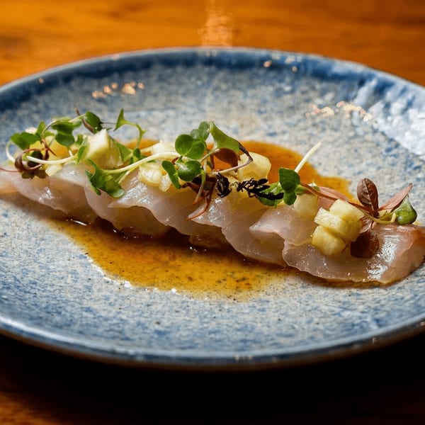 Madai Crudo — apple, yuzu kosho, ponzu, microgreens
